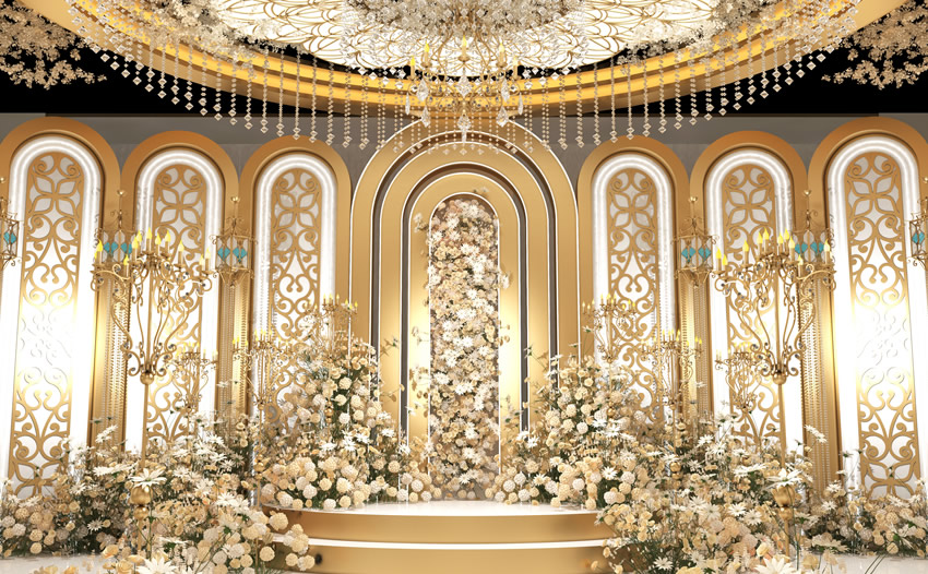 哈密香槟色调婚礼堂效果展示